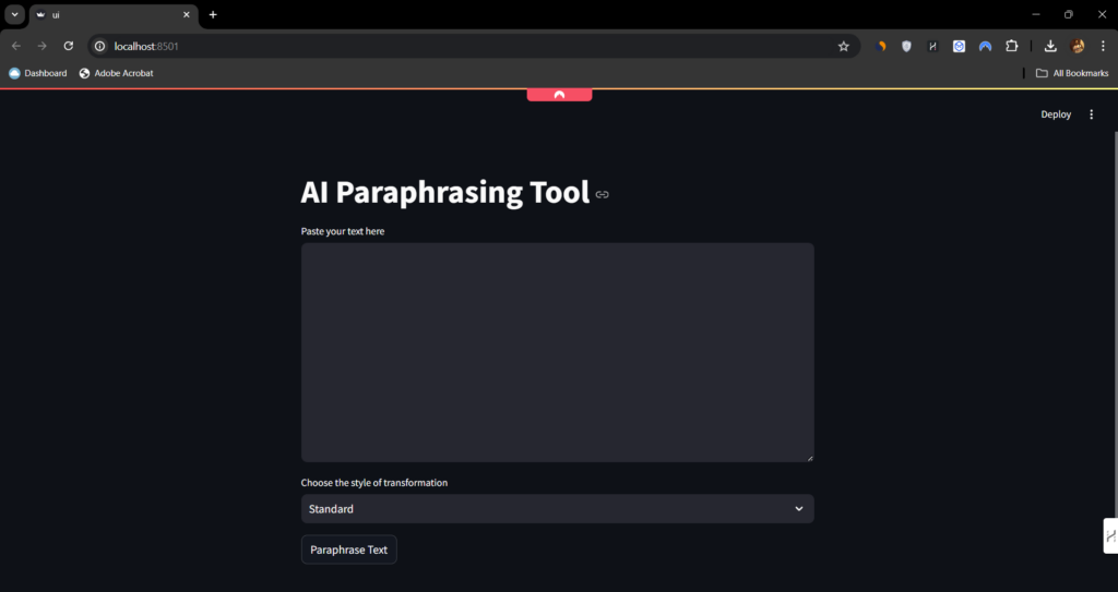 Streamlit UI for a paraphrasing tool